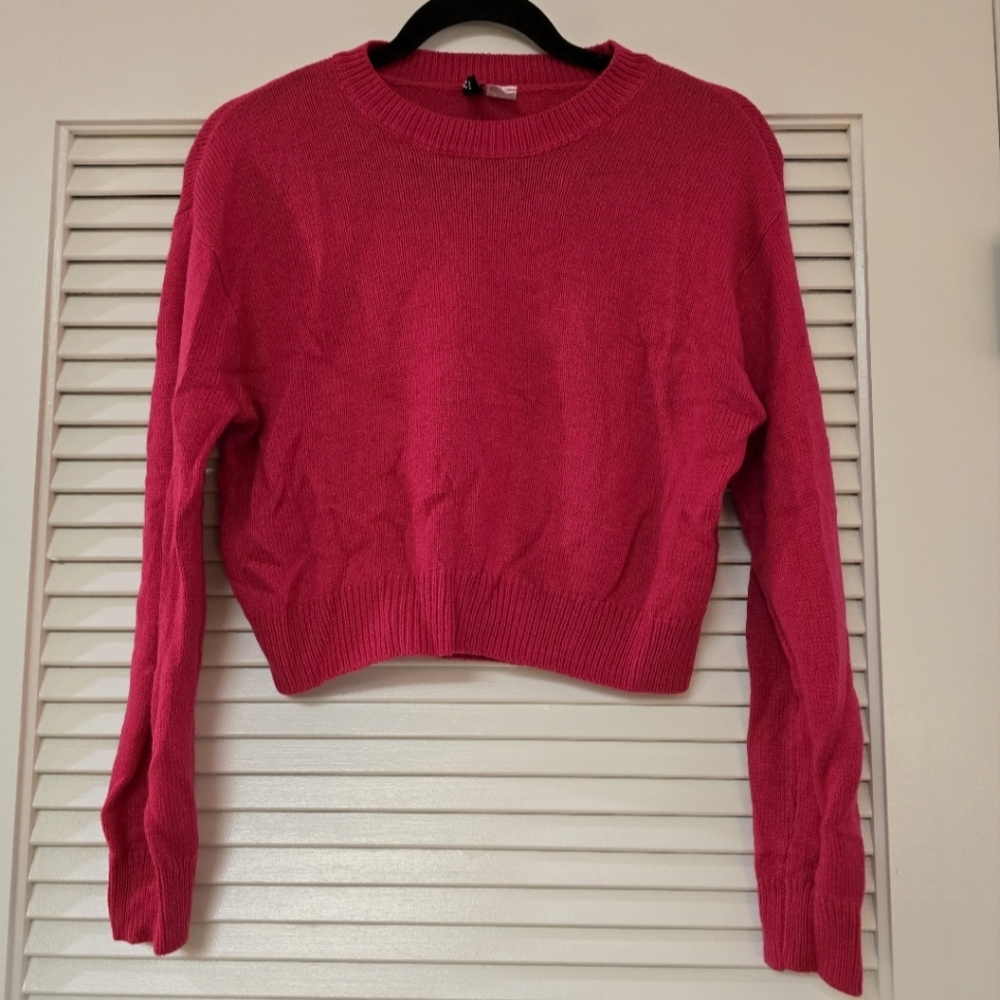 Divided H&M - Hot Pink Long-Sleeve Basic Knit Scoop-Neck Sweater
